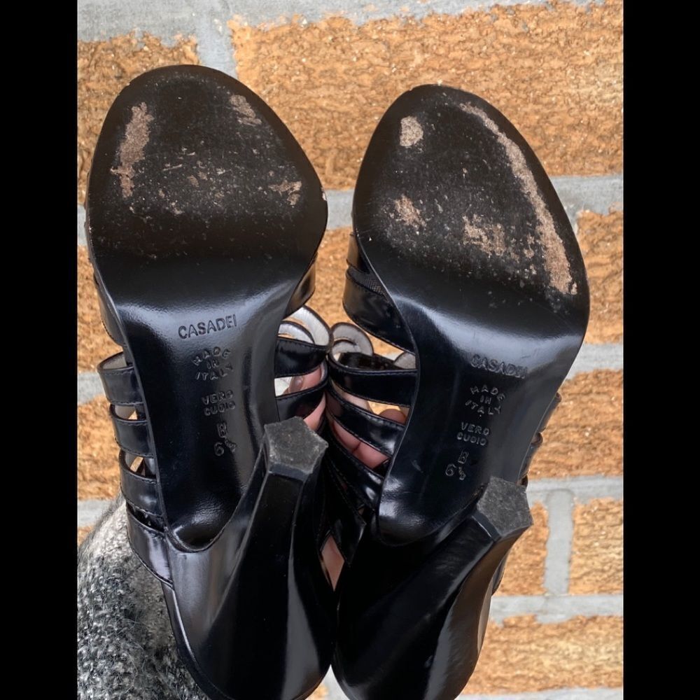 Casadei Black Leather Open Toe Heels 6.5 - Picture 8 of 9
